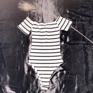 Off the shoulder, front button down, bodysuit